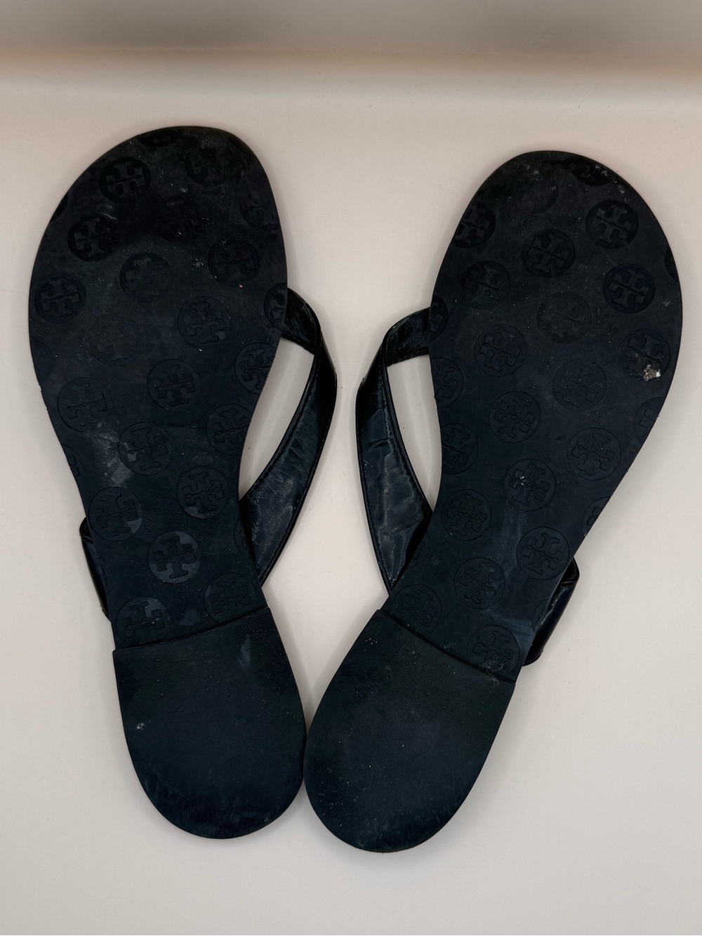 Tory Burch Black Leather Thong Slide Sandals Logo Size 10M - Picture 8 of 8